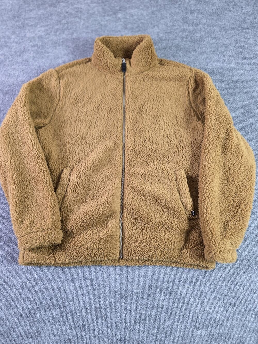 Free Assembly Jacket Men Large Faux Sherpa Fleece Zip Up Beige Brown